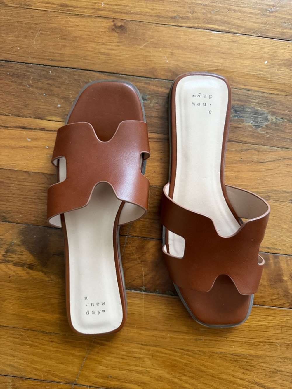 a new day Cognac Brown Slide Mules